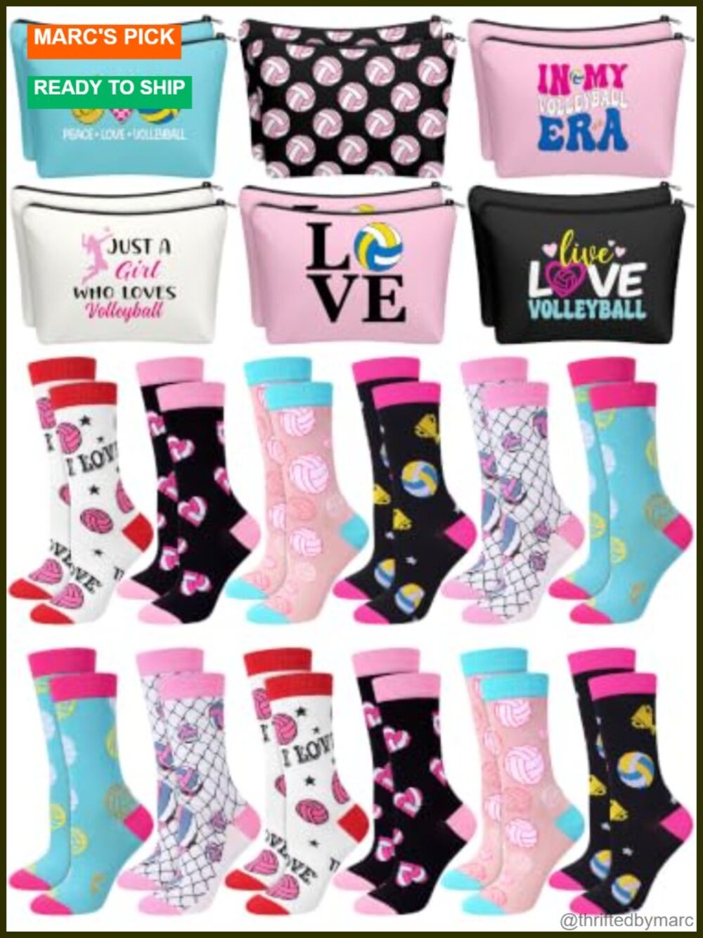 Volleyball Gift Set 24 Pcs Makeup Bags & Polyester Cotton Socks Team Gifts